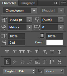 Chọn phông chữ, kích thước, màu sắc trong bảng Character