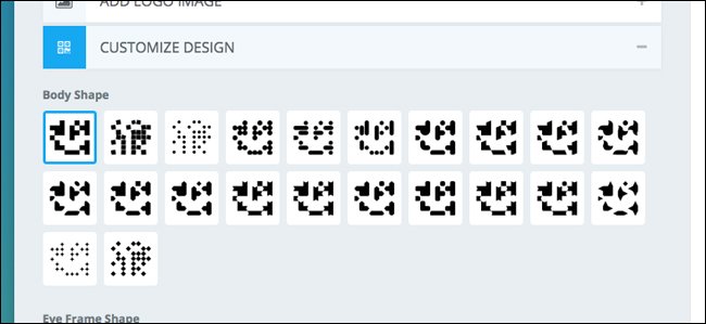 Nhấp chọn Customize Design để thay đổi hình dạng mã QR