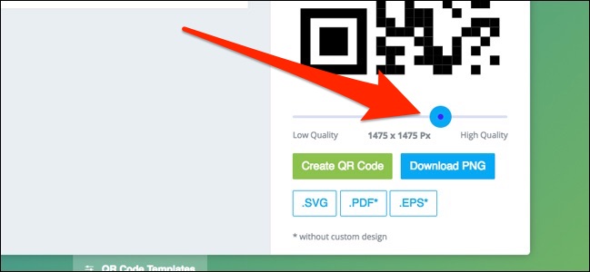 Kéo thanh trượt để thay đổi độ phân giải của mã QR
