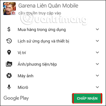 Chấp nhận điều kiện tải game