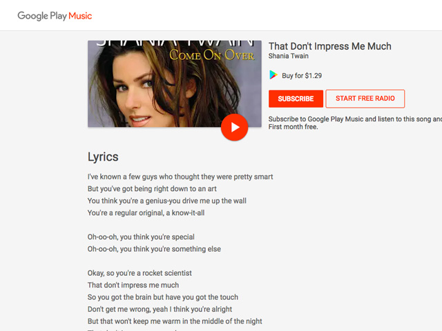Sử dụng Google Play Music để xem lời bài hát