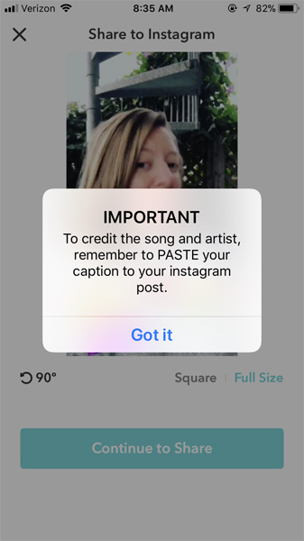 Thông báo ghi tên bài hát và nghệ sĩ trên bài đăng