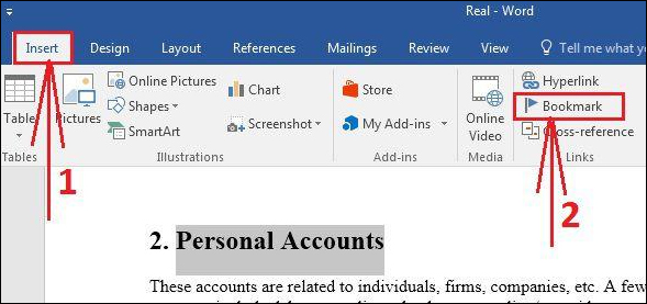 Cách tạo bookmark trong Word 2016