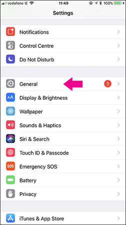Trong ứng dụng Settings, nhấp chọn General