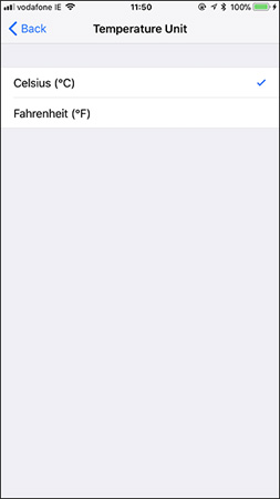 Thay đổi tùy chọn thành độ C hoặc độ F
