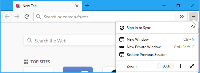 Nhấp chọn menu Firefox