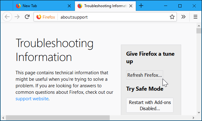 Nhấp chọn Refresh Firefox