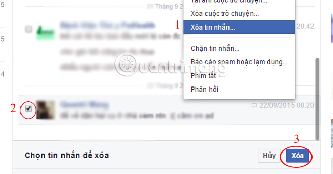 Chọn tin nhắn muốn xóa trên  Facebook