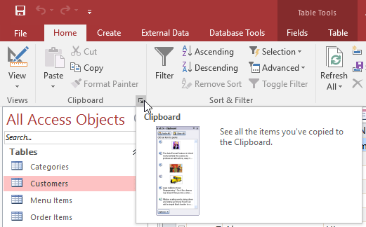 Các tùy chọn trong menu con trên Ribbon