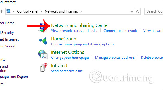 Nhấn chọn Network and Sharing Center