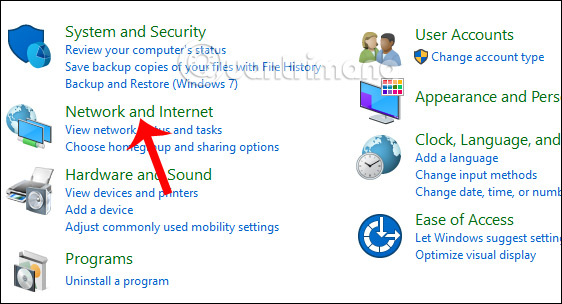 Nhấn chọn Network and Internet