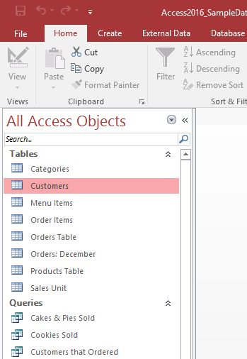 Khung điều hướng trong Access 2016