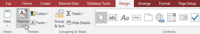 Tùy chọn Themes cho báo cáo trong Access 2016