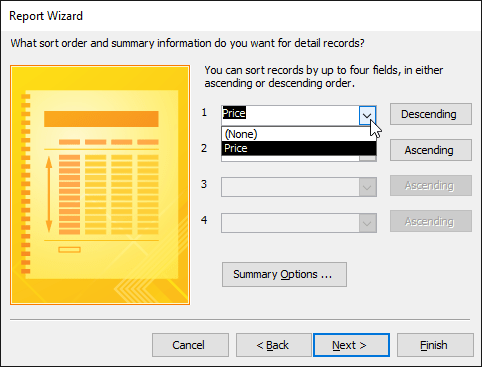 Chọn kiểu sắp xếp dữ liệu trong báo cáo