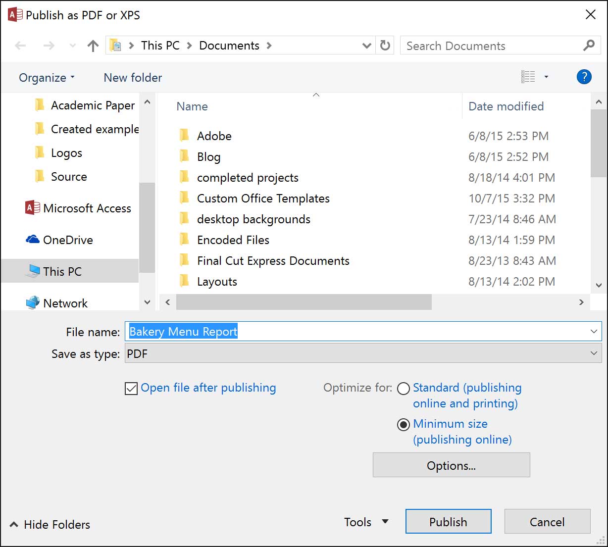 Chọn thư mục lưu báo cáo