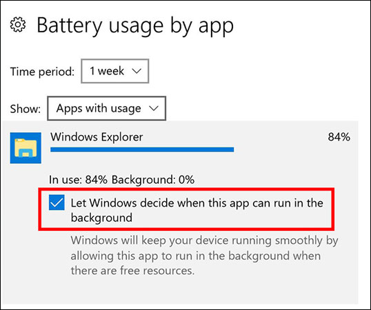 Bỏ chọn Let Windows decide when this app can run in the background