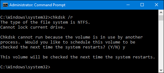 Chạy lệnh chkdsk với lệnh switch /r