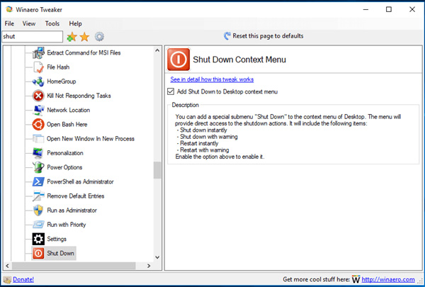 Cửa sổ ứng dụng Winaero Tweaker