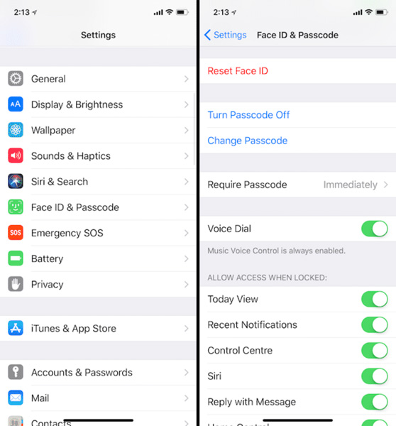 Thiết lập lại Face ID