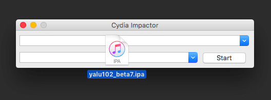 Kéo và thả tệp tin IPA Yalu vào Cydia Impactor