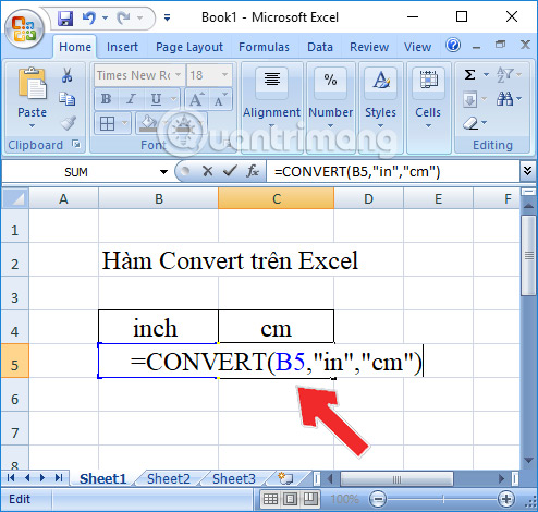 Cách sử dụng hàm Convert trên Excel