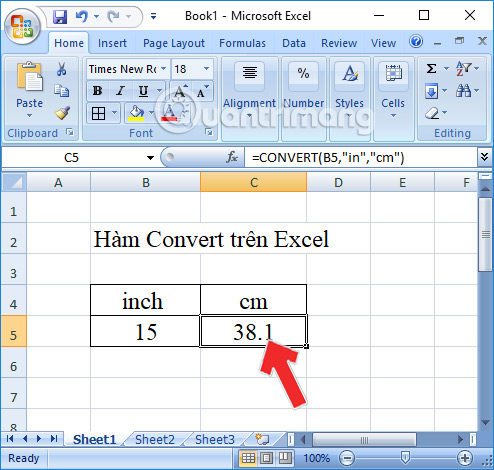 Cách sử dụng hàm Convert trên Excel