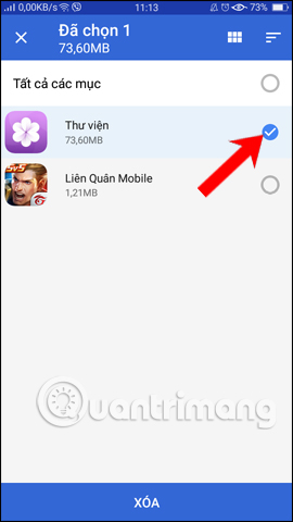 Chọn ứng dụng xóa cache 