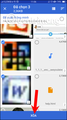 Chọn file trùng lặp muốn xóa