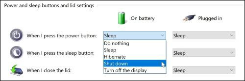 Chọn chức năng cho nút nguồn