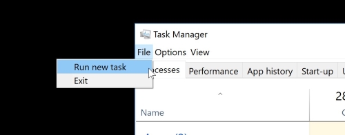Nhấp chọn File >  Run new task trong cửa sổ Task Manager