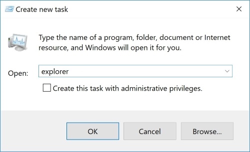 Nhập explorer hoặc explorer.exe trong cửa sổ pop-up hiện ra và nhấn OK