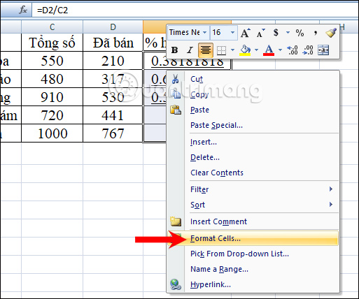 Cách tính phần trăm trong Excel - Ảnh minh hoạ 5