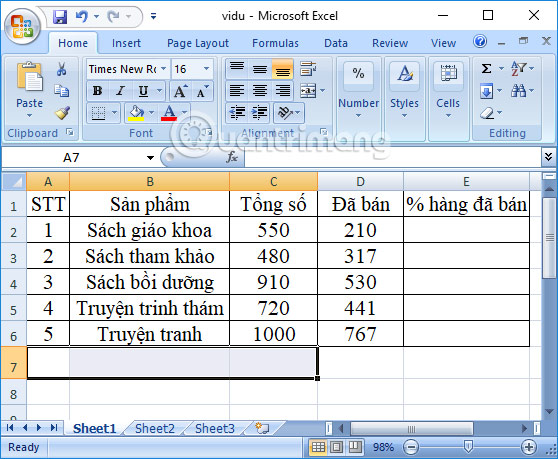 Cách tính phần trăm trong Excel