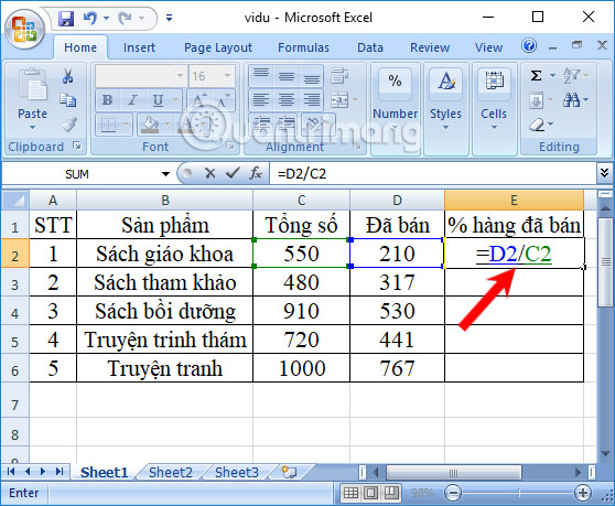 Cách tính phần trăm trong Excel - Ảnh minh hoạ 2