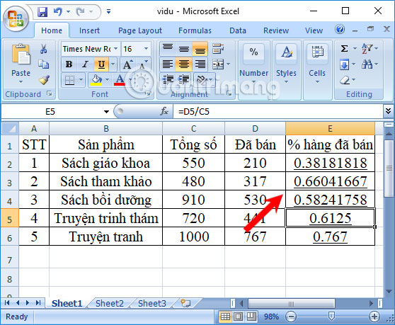 Cách tính phần trăm trong Excel - Ảnh minh hoạ 4
