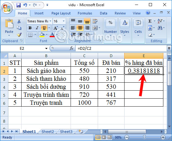 Cách tính phần trăm trong Excel - Ảnh minh hoạ 3