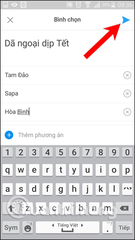 Gửi bảng bình chọn Zalo