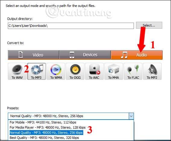 Chọn định dạng âm thanh 