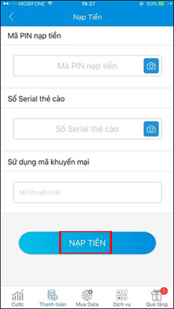 Tính năng nạp tiền trên Mobifone Next