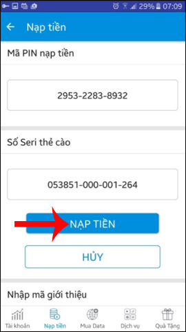 Nạp tiền qua QR code