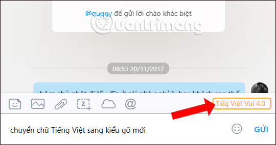 Nhập nội dung chat Zalo web