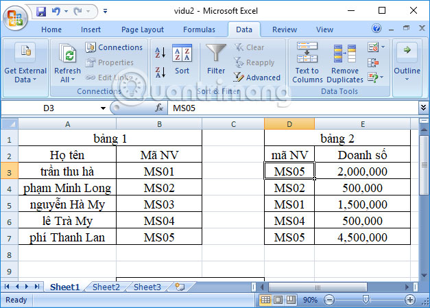 Data table on Excel