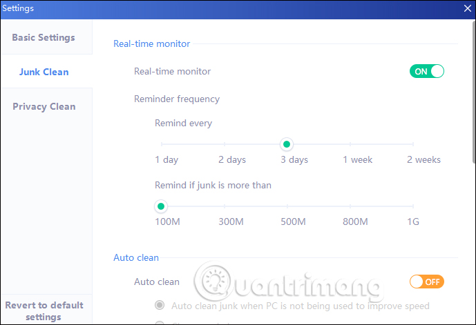 Mục thiết lập trên Clean Master
