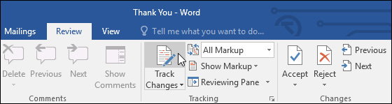 Từ tab Review, hãy nhấp chọn mục Track Changes