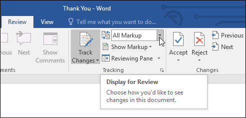 Từ tab Review, nhấp chọn Display for Review
