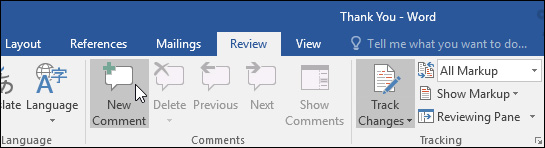 Nhấp chọn New Comment trong mục Review