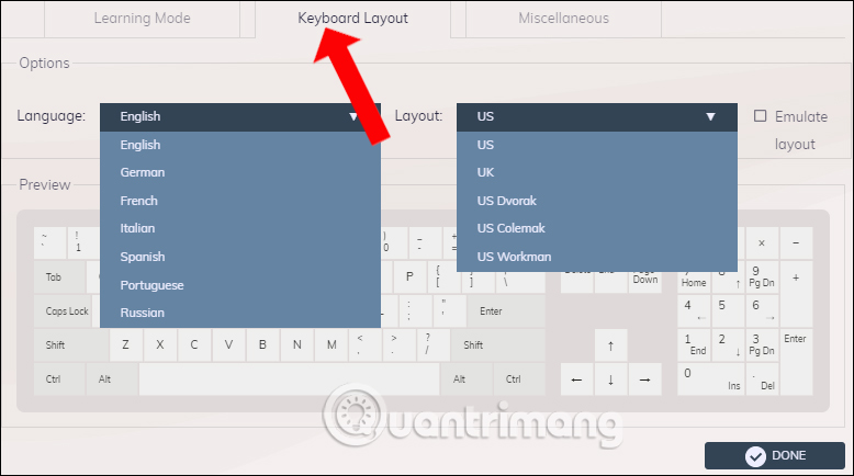 Thay đổi gõ bàn phím 