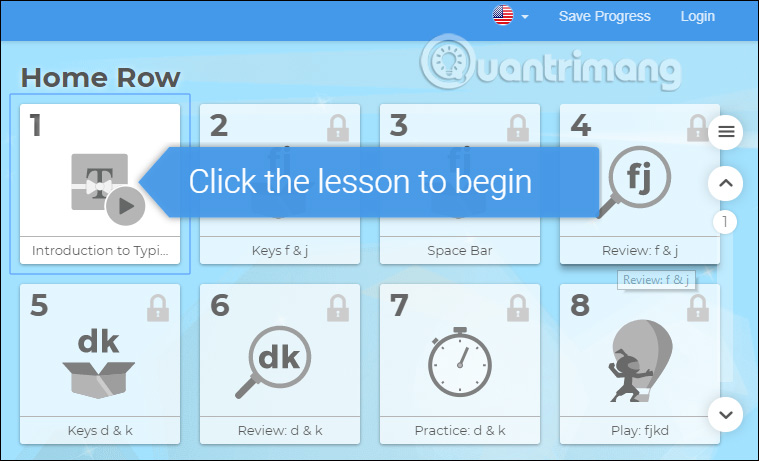Giao diện trên TypingClub