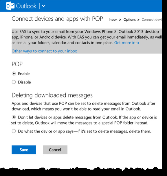 Chọn tùy chọn không xóa thư từ Outlook