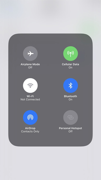 Wifi tắt từ Control Center và Bluetooth bật